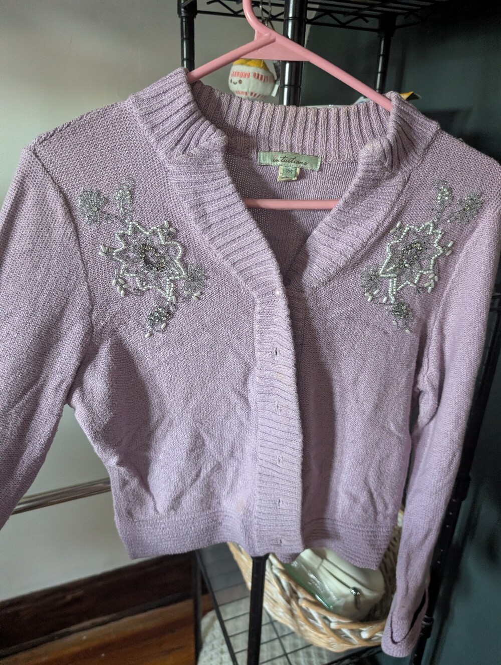 1950s Vintage Lavender Cardigan Sweater
